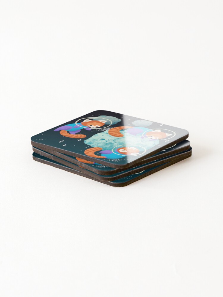 Alternate view of Red Space Pandas Coasters (Set of 4)