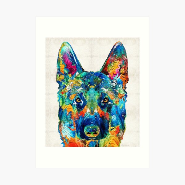 Colorful German Shepherd Dog Art By Sharon Cummings Art Print