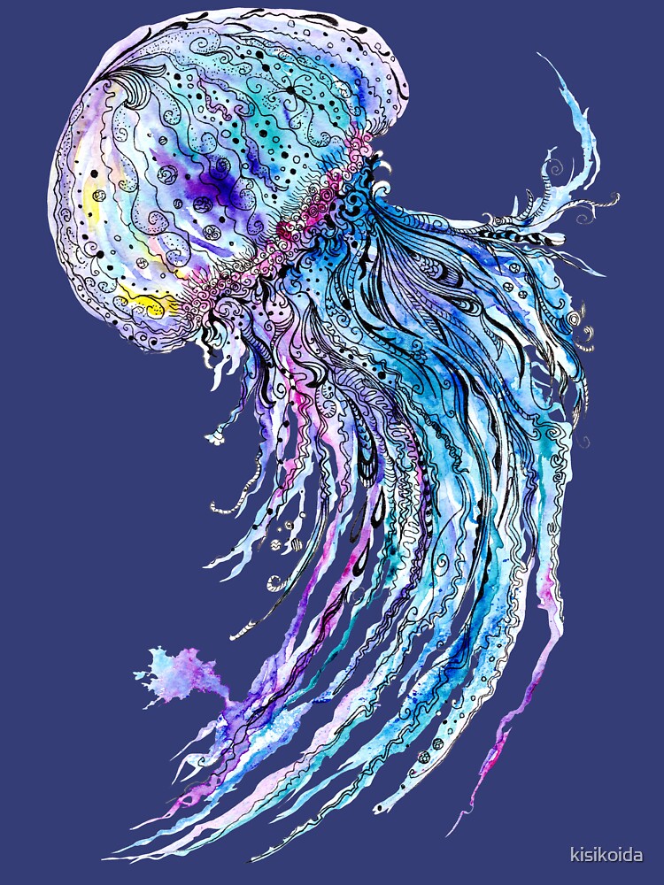 Jelly fish watercolor and ink painting by kisikoida