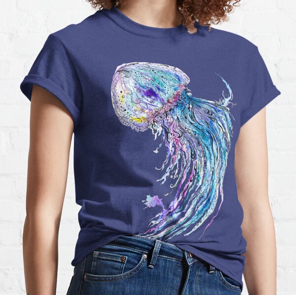 Jelly fish watercolor and ink painting Classic T-Shirt