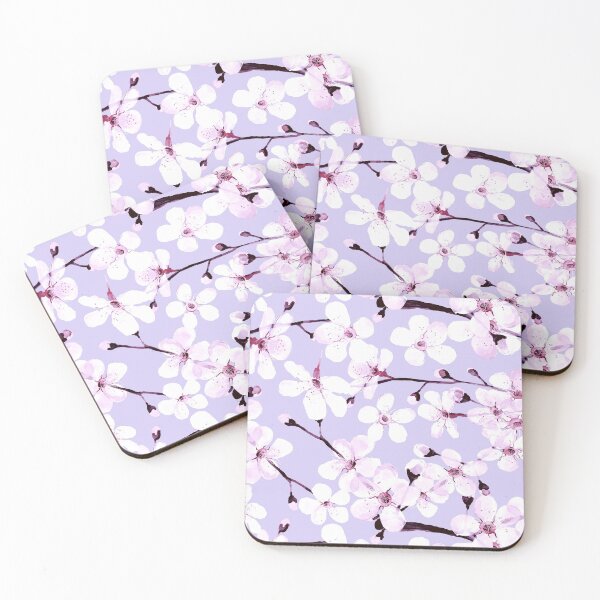 Cherry Blossom on grey/ lavender Coasters (Set of 4)