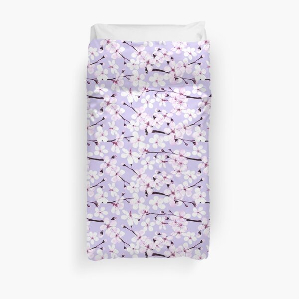Cherry Blossom on grey/ lavender Duvet Cover