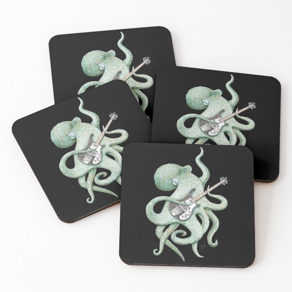 Item preview, SUP - the bass playing Octopus (green on black) designed and sold by ShorelineSally.