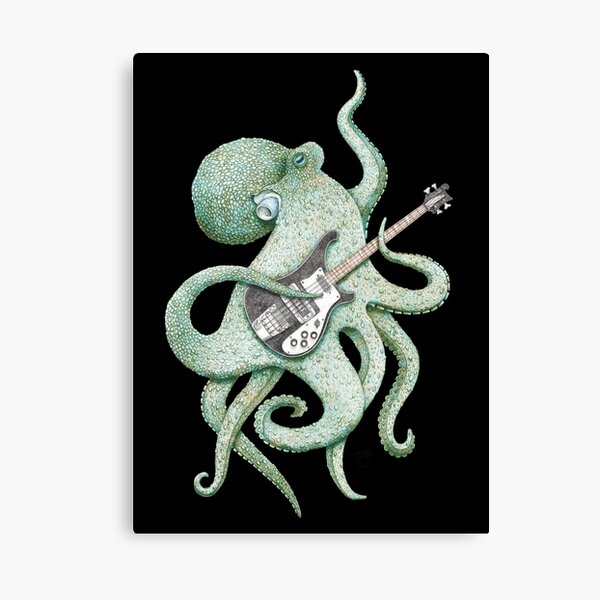 Item preview, SUP - the bass playing Octopus (green on black) designed and sold by ShorelineSally.