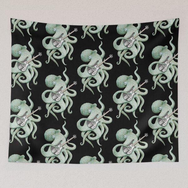 Item preview, SUP - the bass playing Octopus (green on black) designed and sold by ShorelineSally.