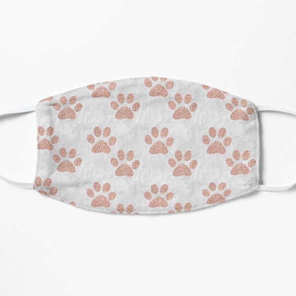 Rose Gold Paw Prints on Marble Mask