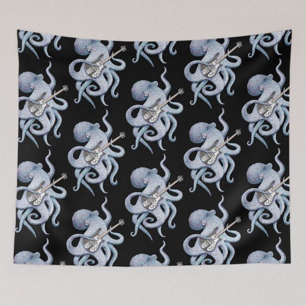 Item preview, SUP - the bass playing Octopus (blue on black) designed and sold by ShorelineSally.