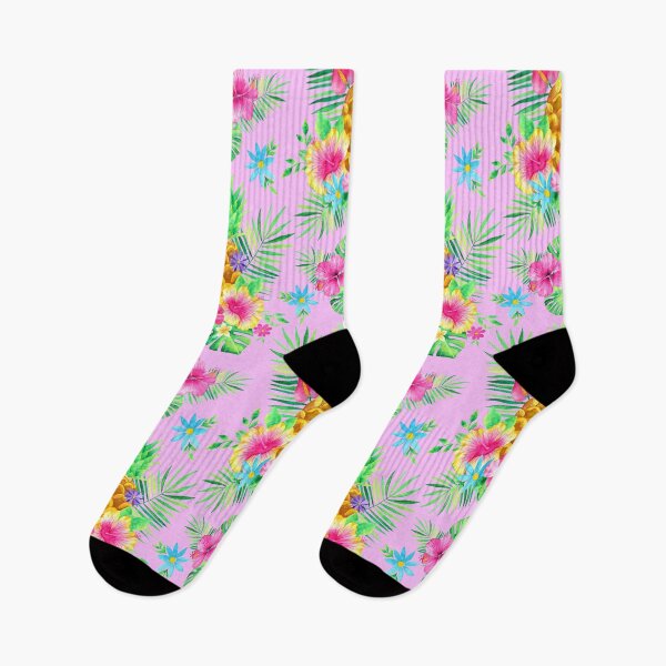 Item preview, Pineapple with Hibiscus Flowers and Palm Leaves in an All Over Pattern designed and sold by KConfetti.