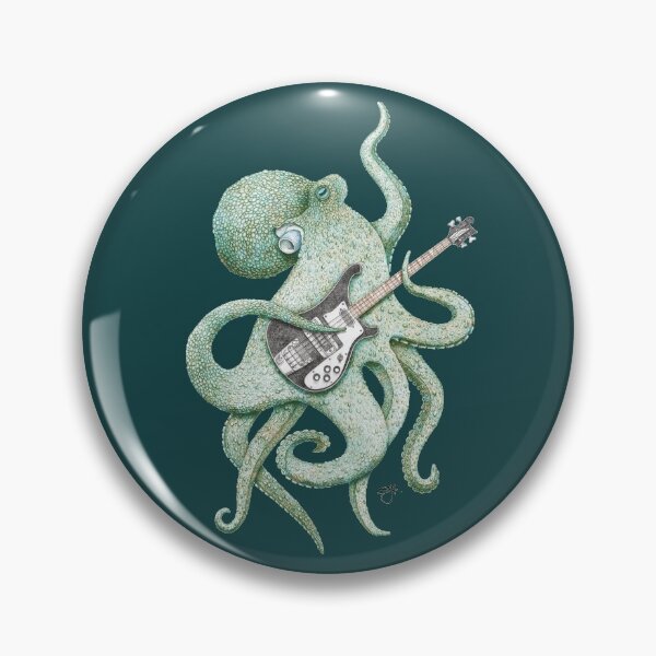 Item preview, SUP - the bass playing Octopus (green on black) designed and sold by ShorelineSally.