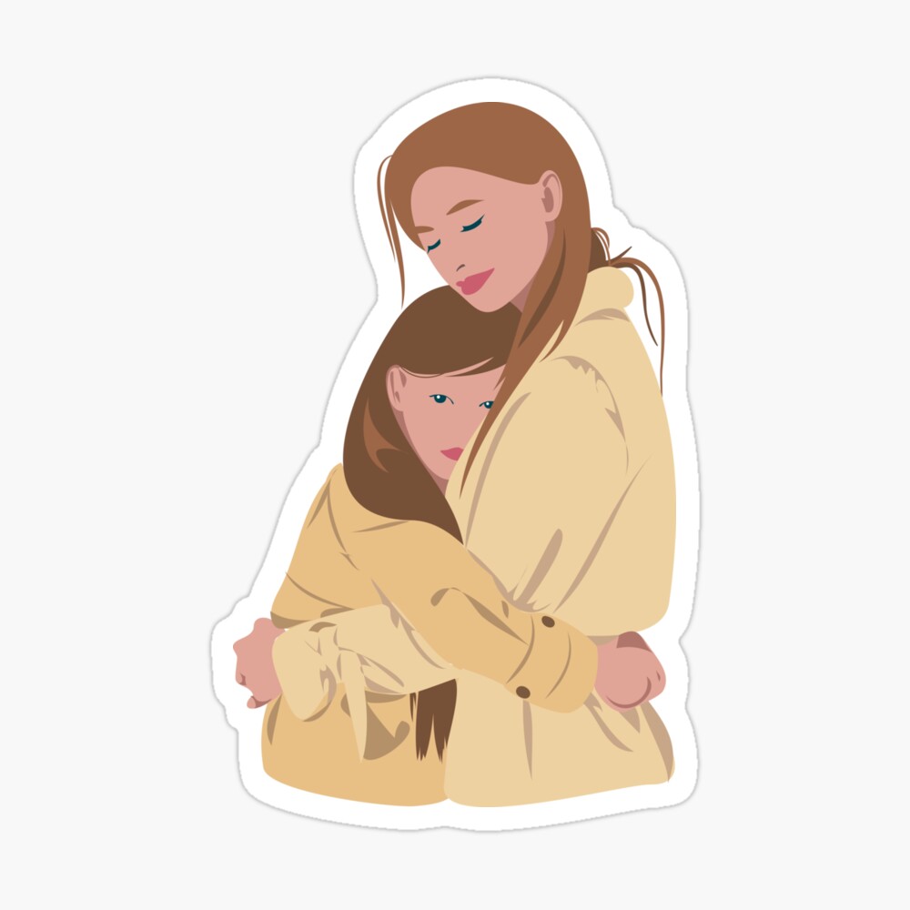 Drawing of mother and daughter hugging each other with love.