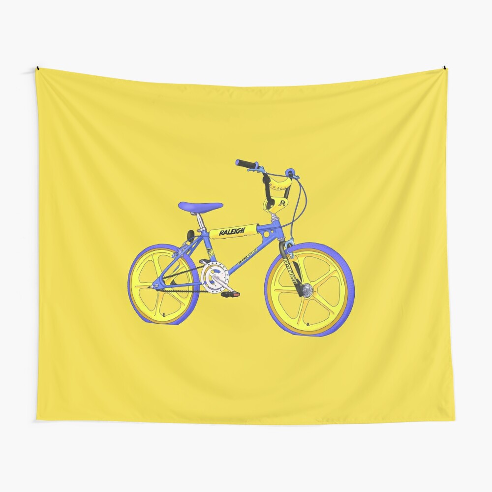 blue and yellow raleigh bmx