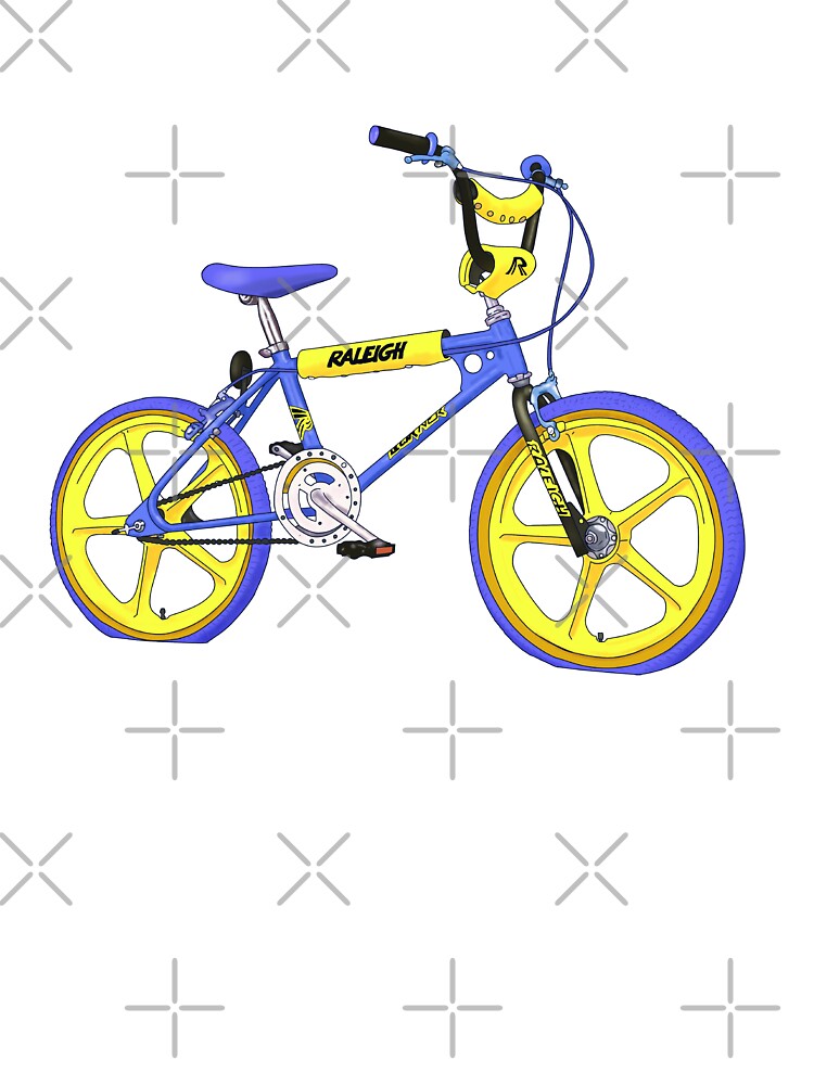 blue and yellow raleigh bmx