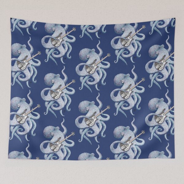 Item preview, SUP - the bass playing Octopus (blue on blue) designed and sold by ShorelineSally.
