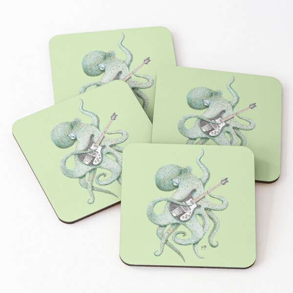 Item preview, SUP - the bass playing Octopus (green on lime) designed and sold by ShorelineSally.
