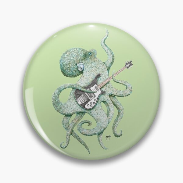 Item preview, SUP - the bass playing Octopus (green on lime) designed and sold by ShorelineSally.