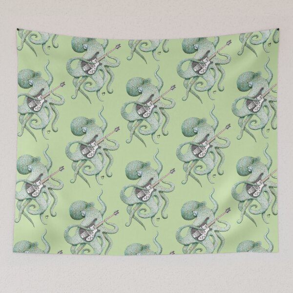 Item preview, SUP - the bass playing Octopus (green on lime) designed and sold by ShorelineSally.