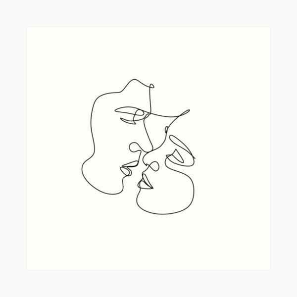 Kiss line art Art Print