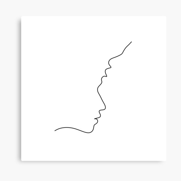 Lienzo «Una línea de caras de pareja. Dibujo lineal de hombre y mujer» de  OneLinePrint | Redbubble