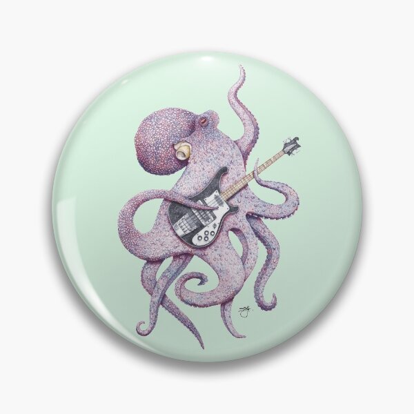 Item preview, SUP - the bass playing Octopus (purple on mint) designed and sold by ShorelineSally.