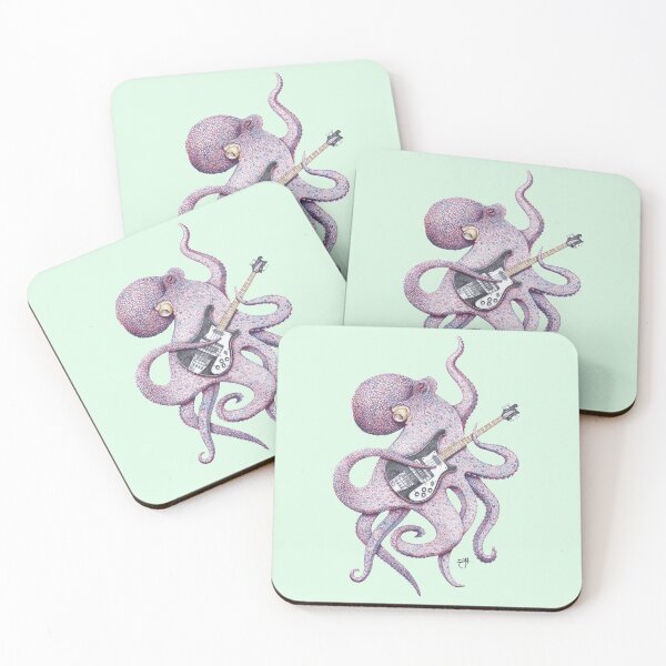Item preview, SUP - the bass playing Octopus (purple on mint) designed and sold by ShorelineSally.