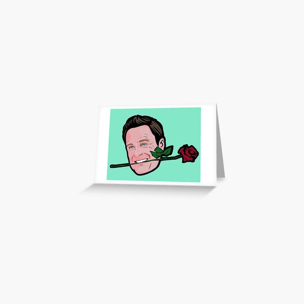 Chris Harrison biting a rose. The Bachelor themed gift / card / sticker / apron and more! Greeting Card