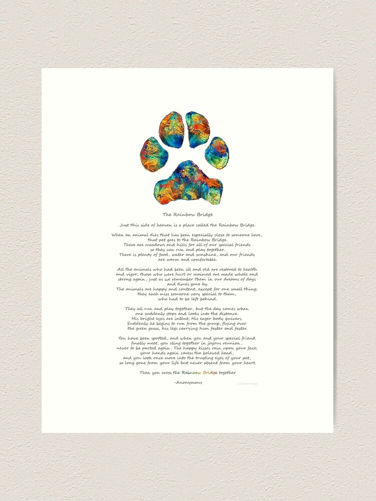 Rainbow Bridge Poem With Colorful Paw Print by Sharon Cummings rainbow-bridge-poem-with-colorful-paw-print-by-sharon-cummings-art-print-for-sale-by-sharon-cummings-redbubble
