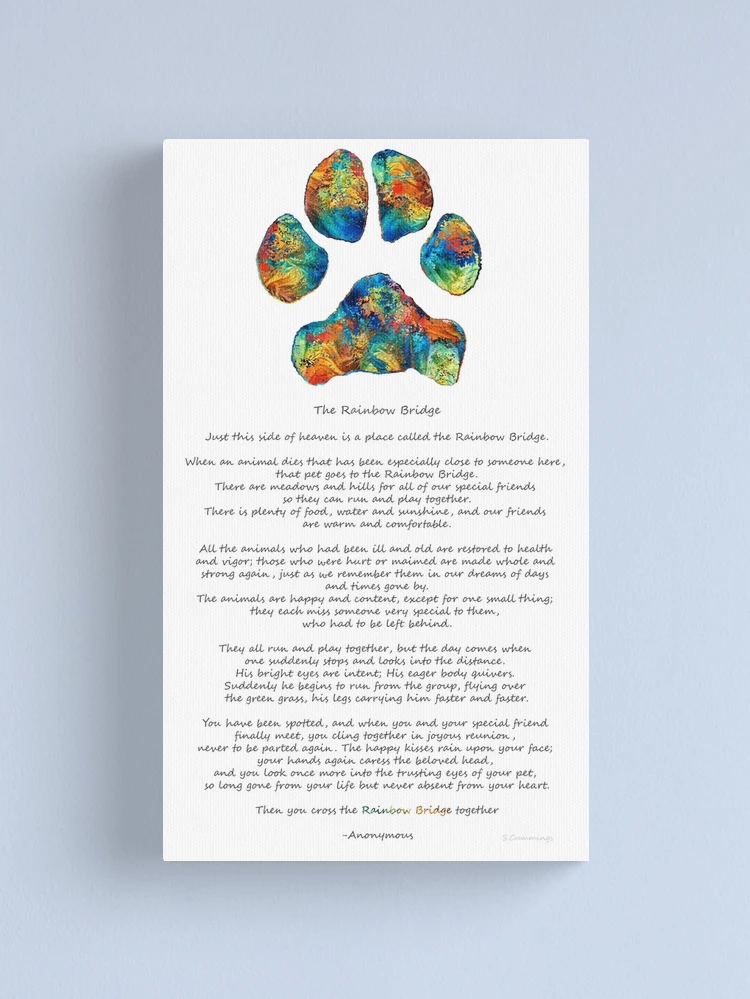 rainbow-bridge-poem-with-colorful-paw-print-by-sharon-cummings-canvas-print-for-sale-by-sharoncummings-redbubble for Free Printable Rainbow Bridge Poem For Cats Rainbow Bridge Poem With Colorful Paw Print by Sharon Cummings