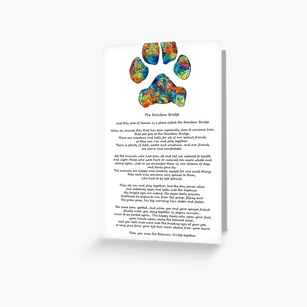 rainbow bridge poem with colorful paw print by sharon