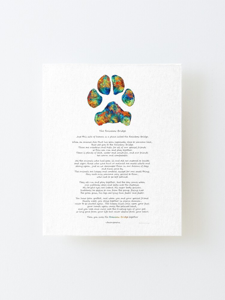 rainbow bridge poem with colorful paw print by sharon cummings