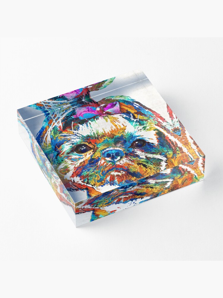 Alternate view of Colorful Shih Tzu Dog Art by Sharon Cummings Acrylic Block