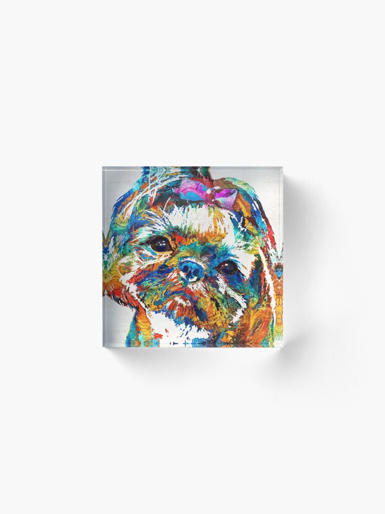 Alternate view of Colorful Shih Tzu Dog Art by Sharon Cummings Acrylic Block