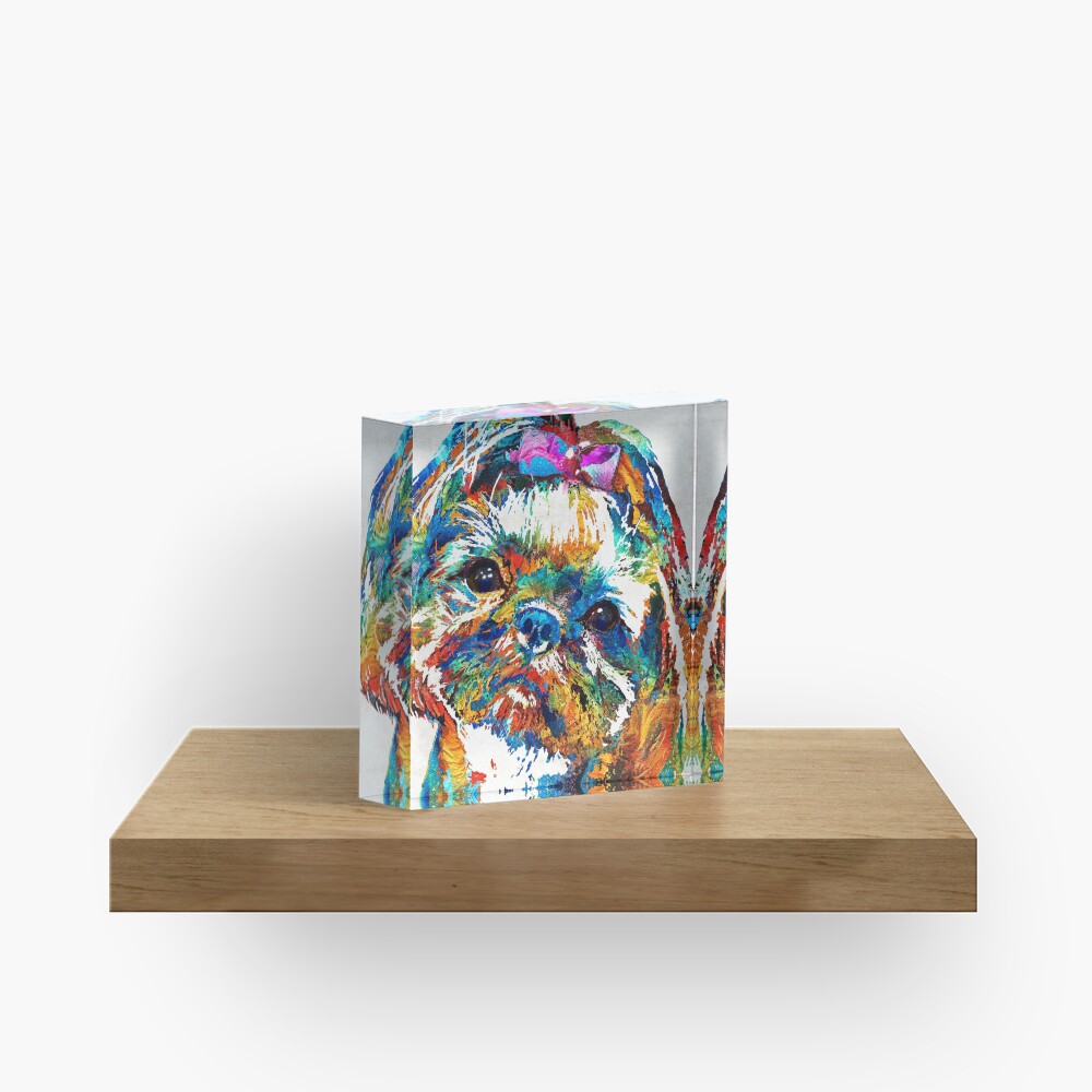 Colorful Shih Tzu Dog Art by Sharon Cummings Acrylic Block