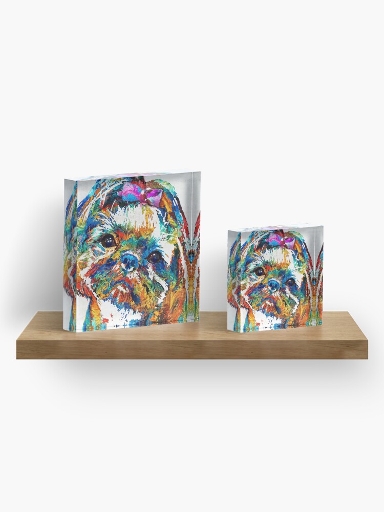 Alternate view of Colorful Shih Tzu Dog Art by Sharon Cummings Acrylic Block