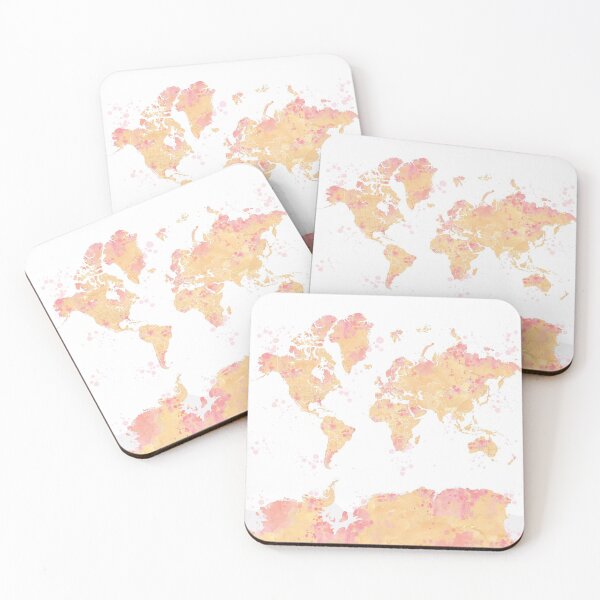 Item preview, Yellow and pink watercolor world map designed and sold by blursbyai.