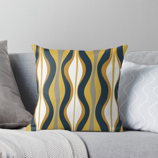 Aperçu de l'œuvre Sablier abstrait motif moderne du milieu du siècle en jaune moutarde, bleu marine, gris et blanc créée et vendue par kierkegaard.