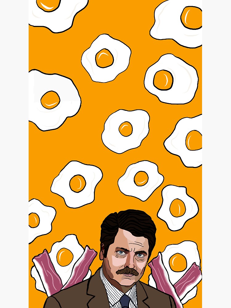 "Ron Swanson loves eggs & bacon." Sticker by SpoogleDoodle Redbubble