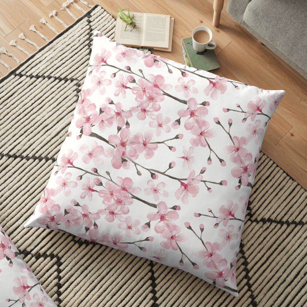 Cherry Blossom watercolor fashion and home decor by Magenta Rose Designs Floor Pillow