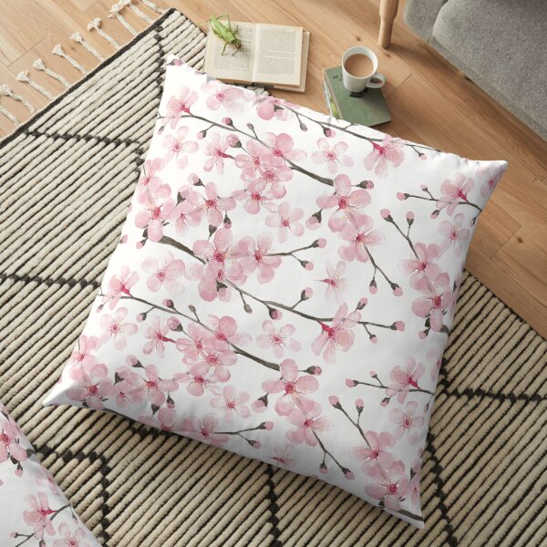Cherry Blossom watercolor fashion and home decor by Magenta Rose Designs Floor Pillow