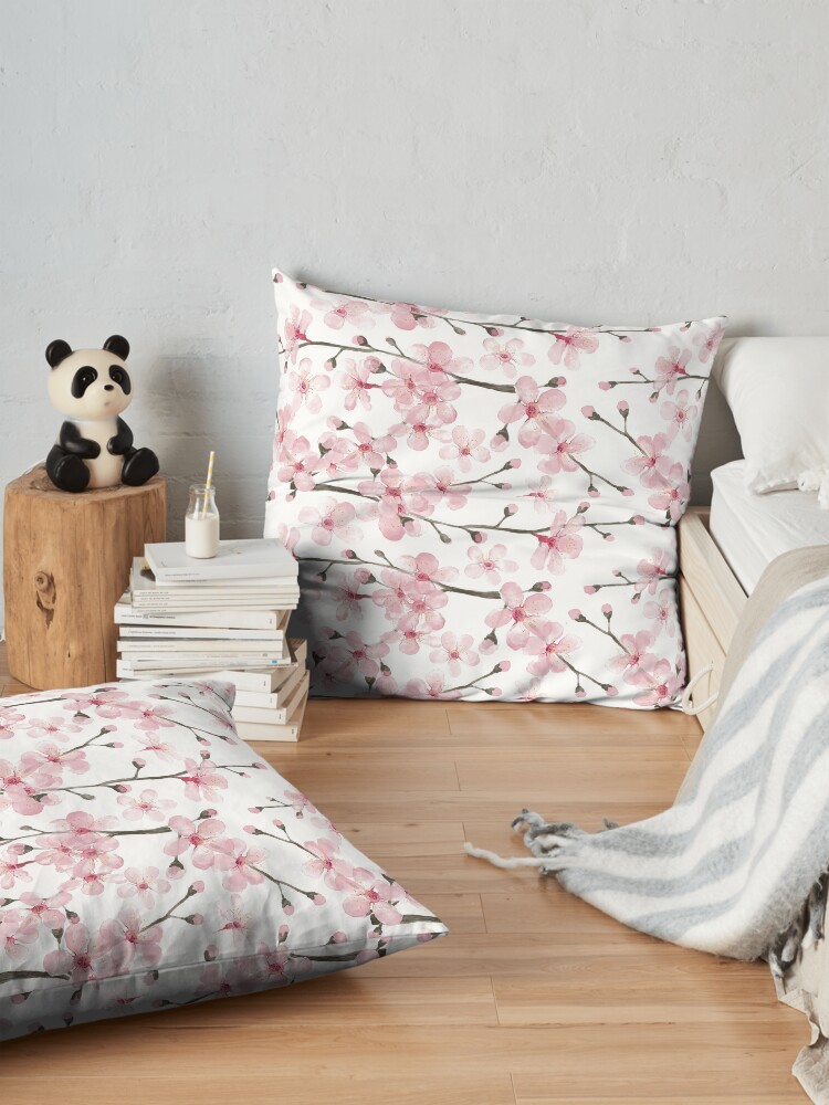Alternate view of Cherry Blossom watercolor fashion and home decor by Magenta Rose Designs Floor Pillow