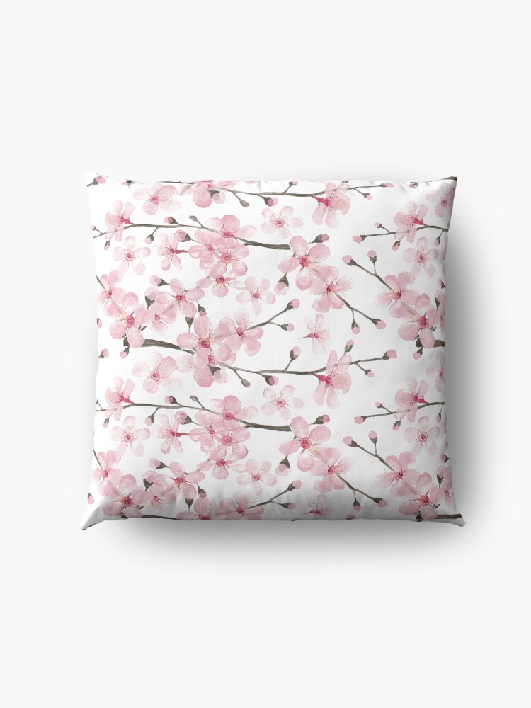Alternate view of Cherry Blossom watercolor fashion and home decor by Magenta Rose Designs Floor Pillow