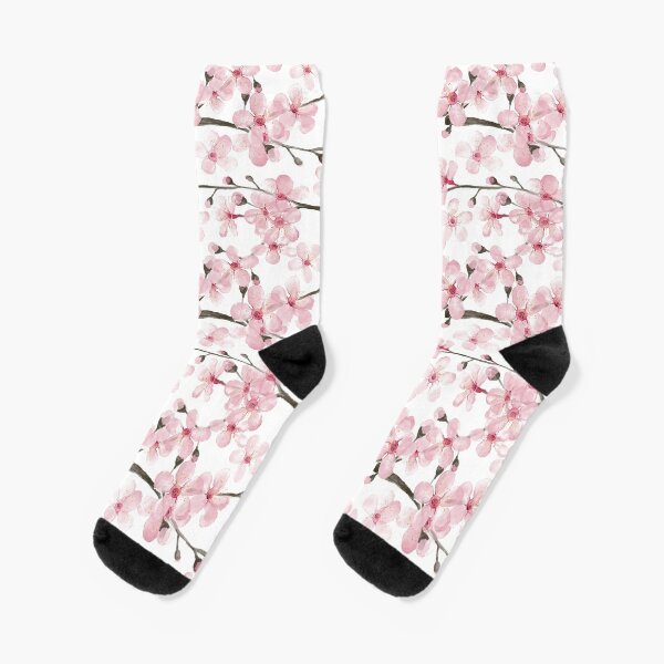 Cherry Blossom watercolor fashion and home decor by Magenta Rose Designs Socks