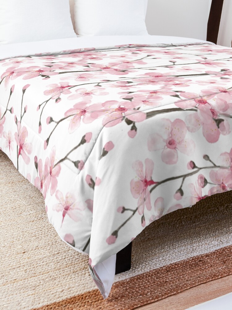 Alternate view of Cherry Blossom watercolor fashion and home decor by Magenta Rose Designs Comforter