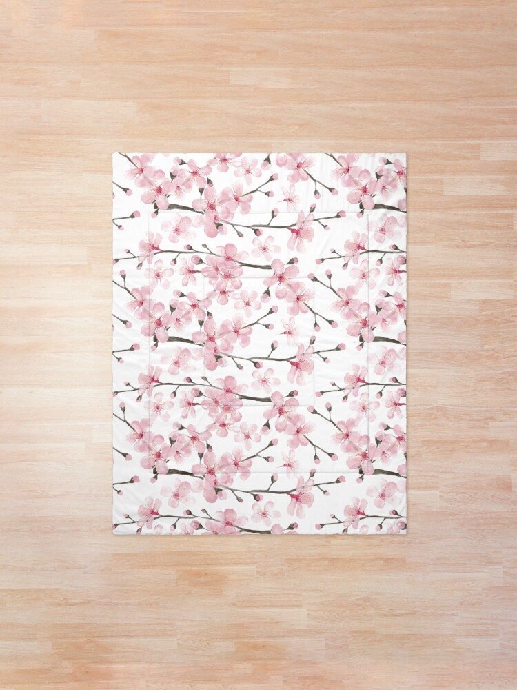 Alternate view of Cherry Blossom watercolor fashion and home decor by Magenta Rose Designs Comforter