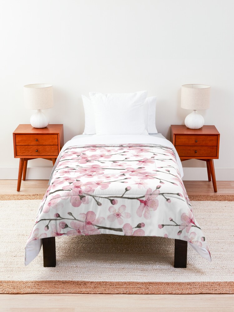 Alternate view of Cherry Blossom watercolor fashion and home decor by Magenta Rose Designs Comforter
