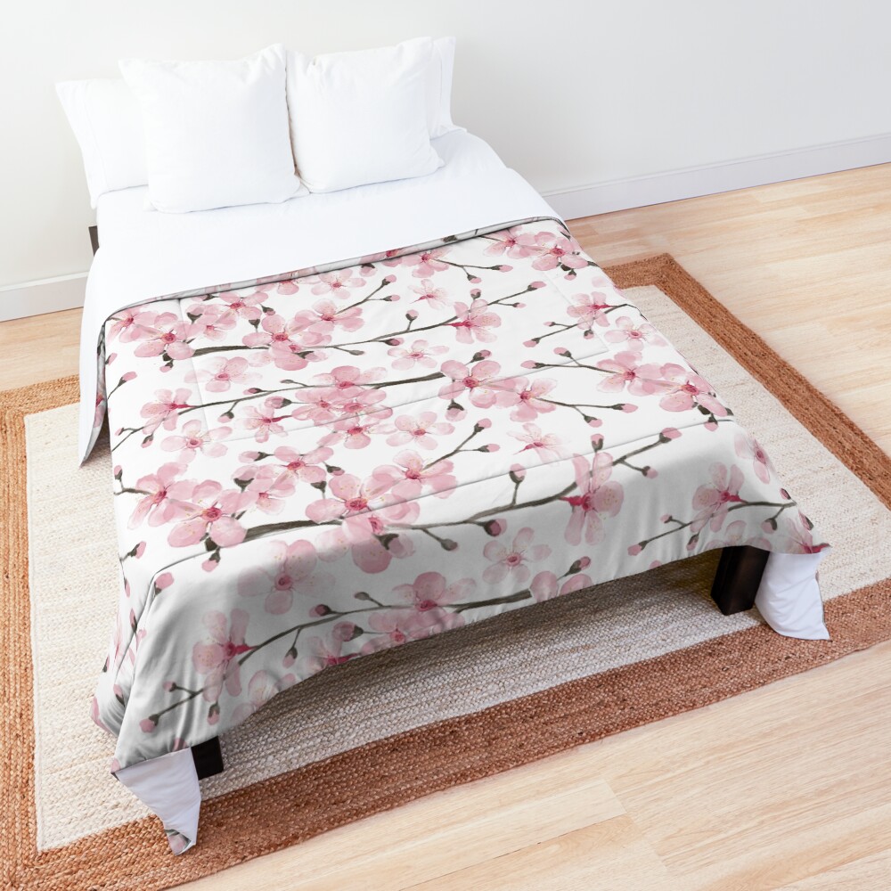 Cherry Blossom watercolor fashion and home decor by Magenta Rose Designs Comforter