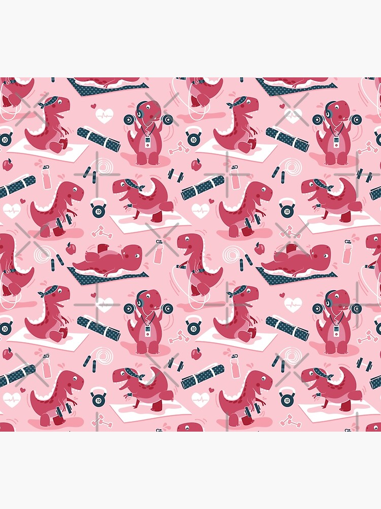 Fitness exercises for a dino // pastel pink background red t-rex