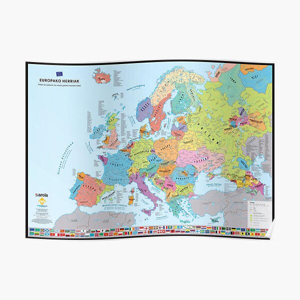 "Europako Herriak" : Carte des nations historiques d'Europe (en basque) Poster