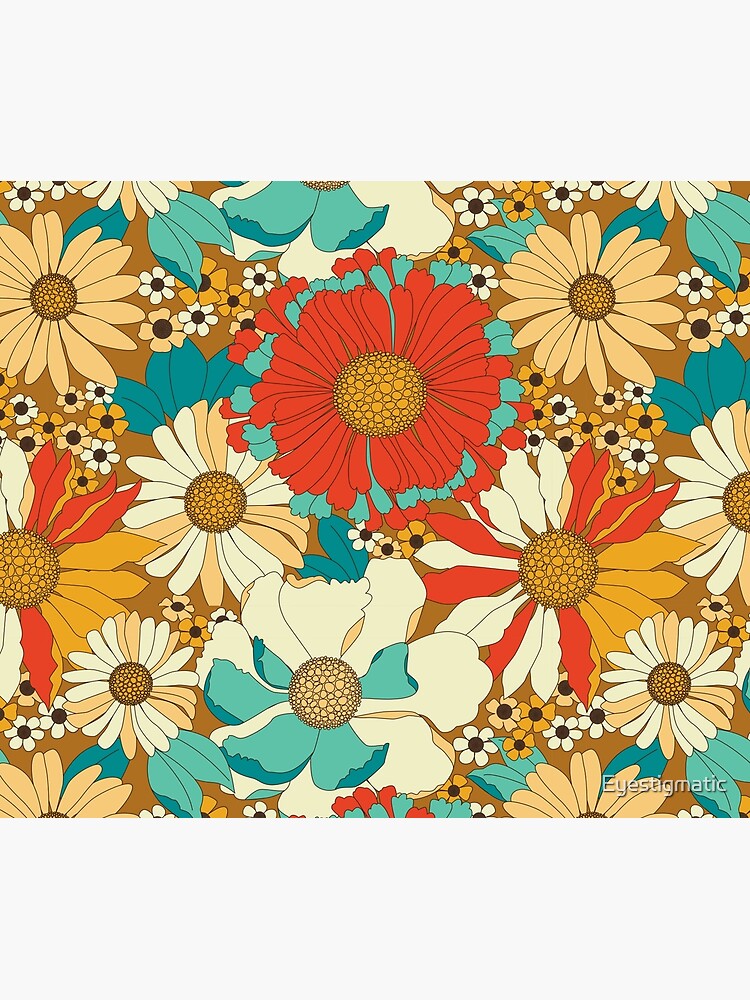 Thumbnail 2 of 2, Duvet Cover, Red, Orange, Turquoise & Brown Retro Floral Pattern designed and sold by Eyestigmatic.