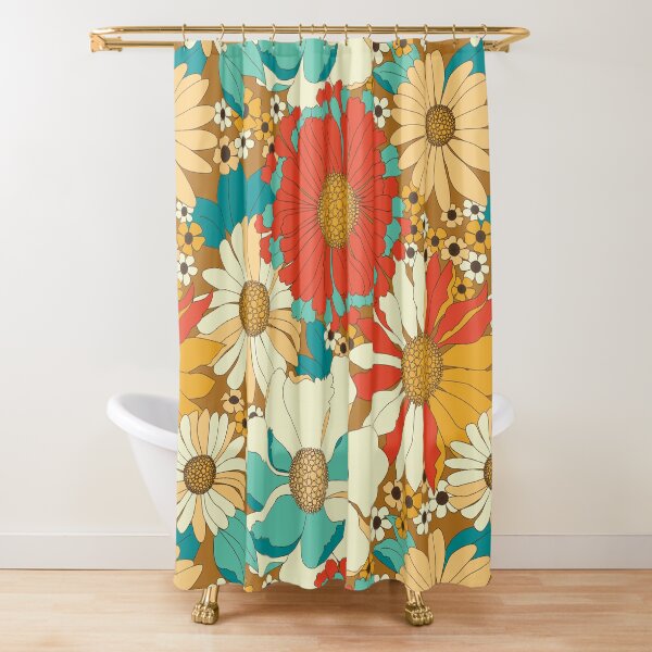 Item preview, Red, Orange, Turquoise & Brown Retro Floral Pattern designed and sold by Eyestigmatic.