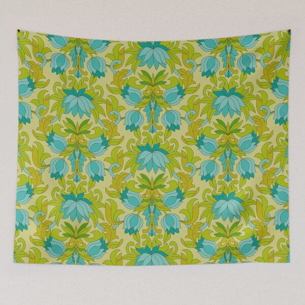 Item preview, Turquoise and Green Leaves 1960s Retro Vintage Pattern designed and sold by Eyestigmatic.